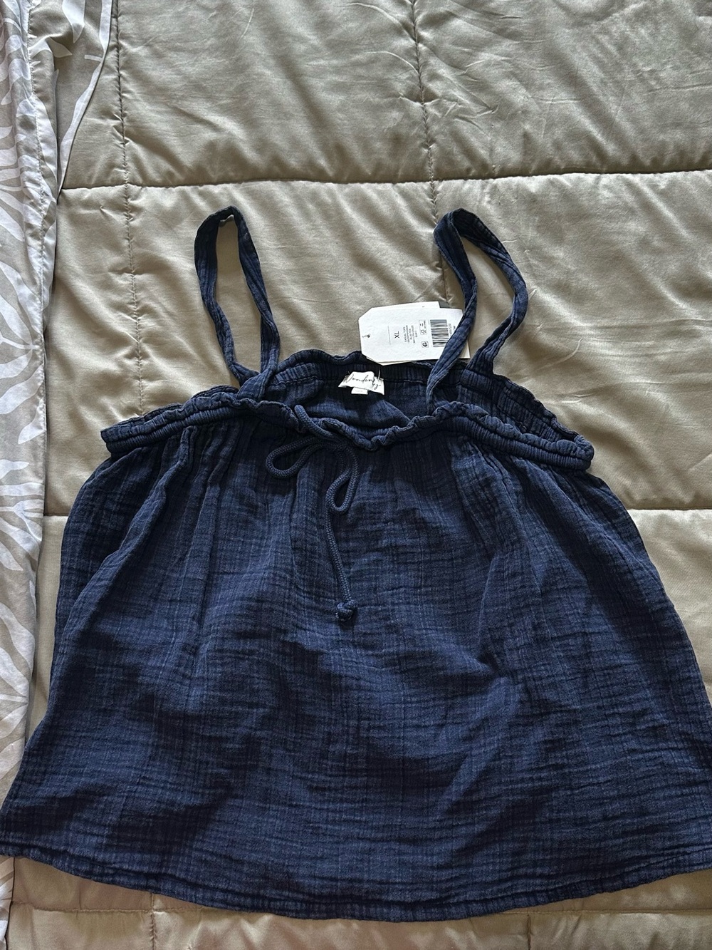 Wonderly Navy Blue Gauze Tie-Front Cami